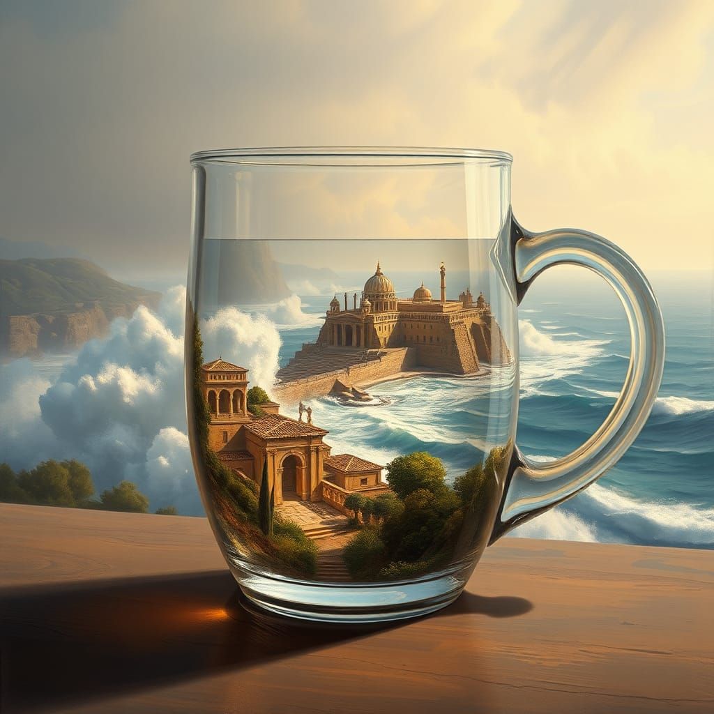 Greek Kingdom Seascape in Glass Cup