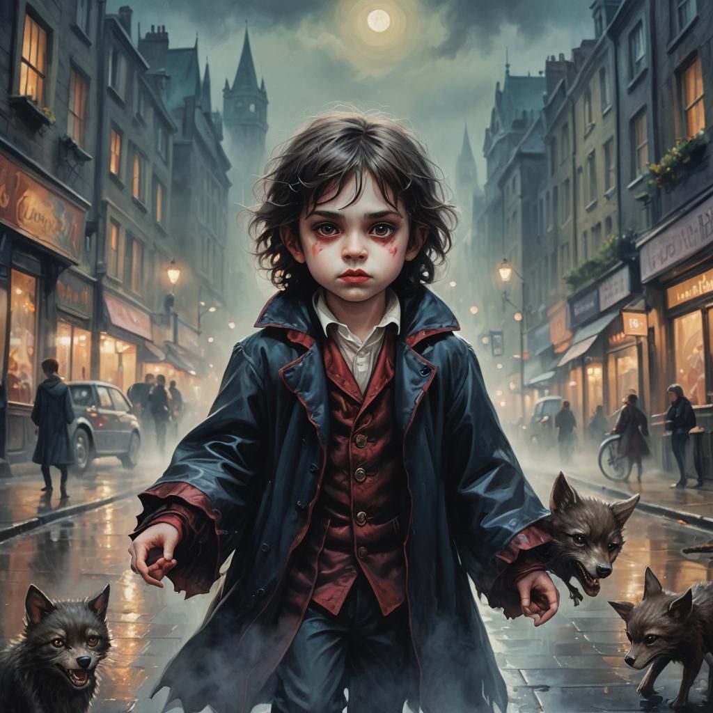 Surreal Vampire and Werewolf Chibi in London