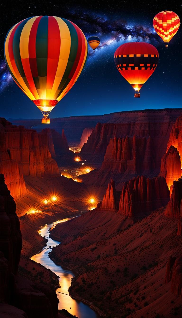 Luminescent Balloons Over Red Rock Canyon at Night