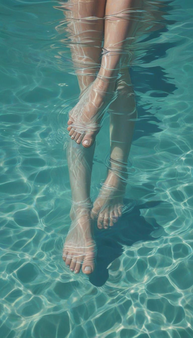 Serene Female Feet in Turquoise Water, in Hyper-Realistic Di...