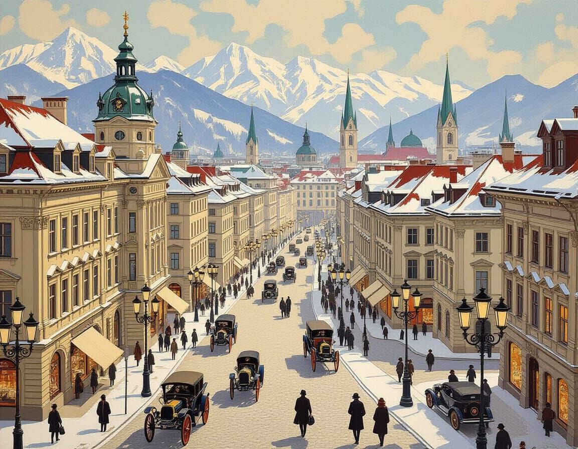 Vienna, Austria, 1920s, in Gouache Impressionist Style