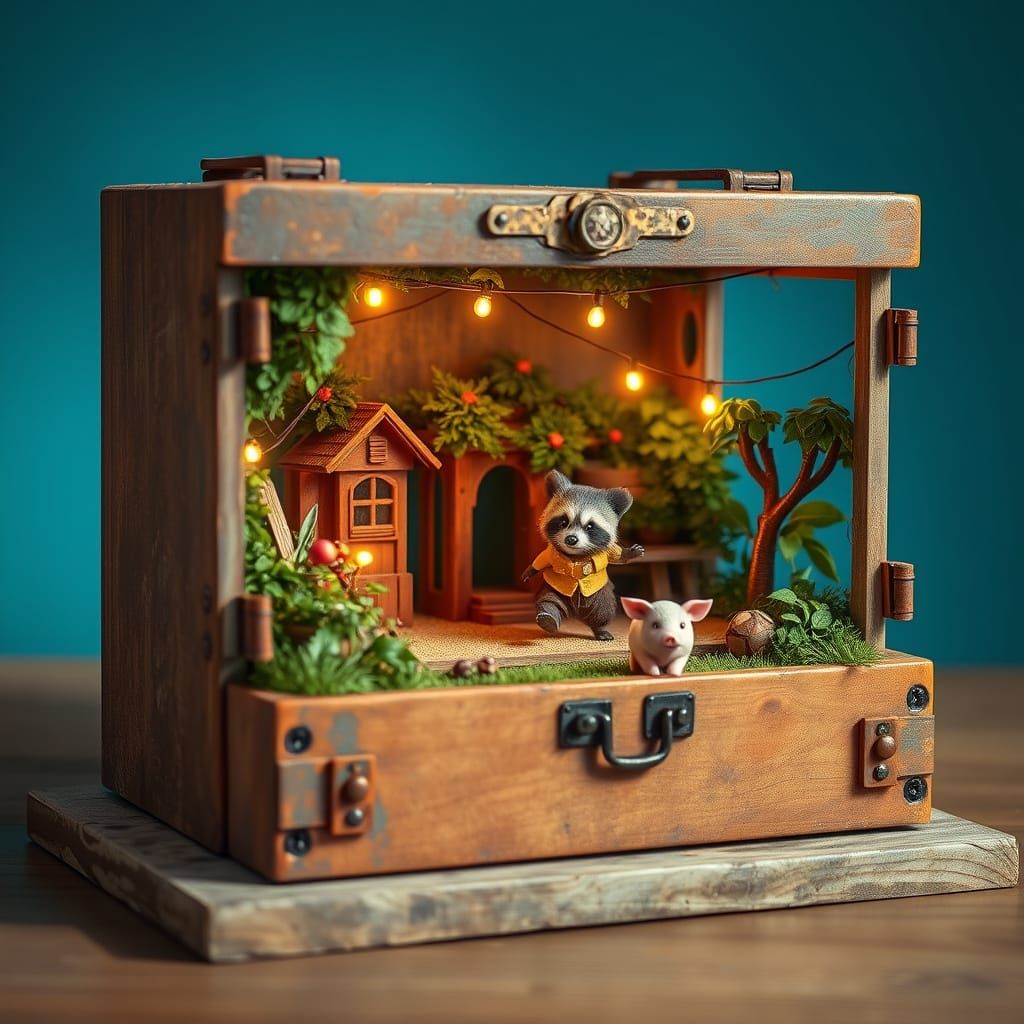 Whimsical Assemblage Box Playground Scene in Dreamy, Matte P...