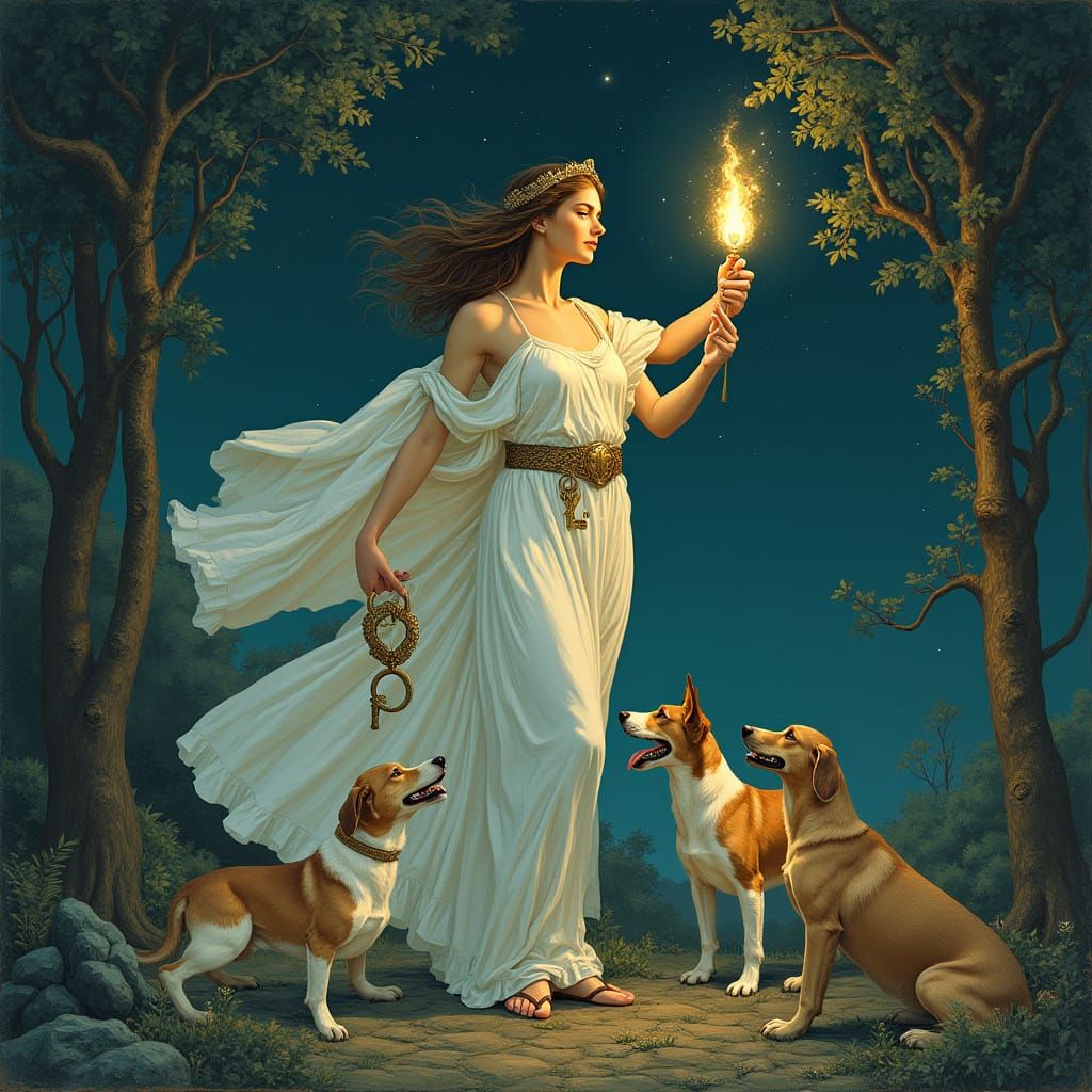Greek Goddess with Torch in Art Nouveau Style