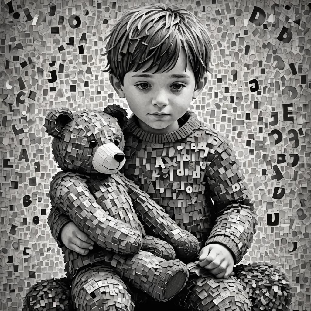 Abstract Word Art: Boy and Teddy Bear