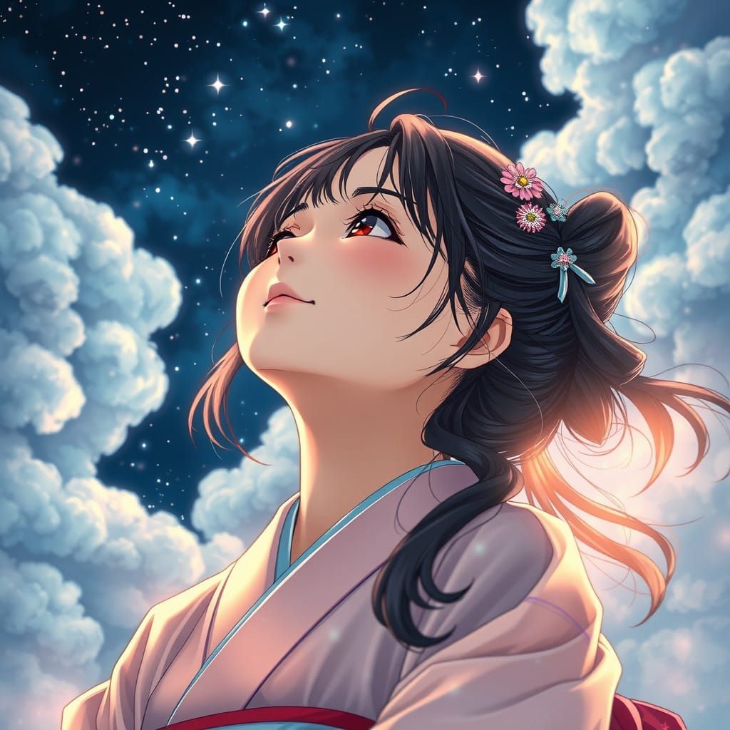 Girl in Pastel Yukata Captured in Dreamy, High-Fantasy Portr...