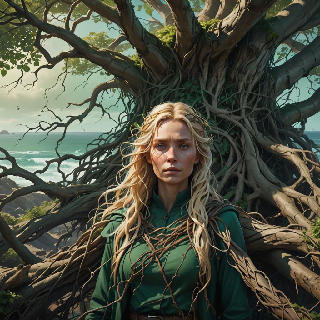 Nordic Woman in Root Network: Hyperrealistic Concept Art