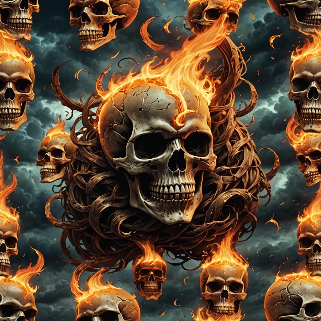 Fiery Skull Tornado in Ocean