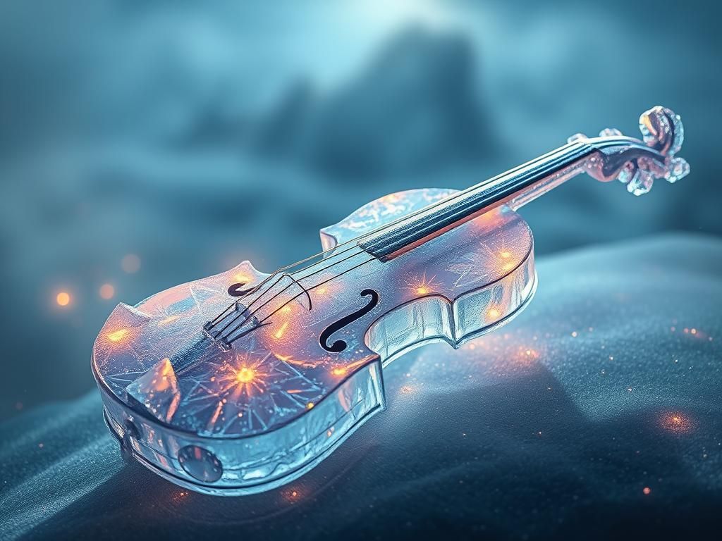 Ethereal Ice Violin with Crystalline Frost Patterns