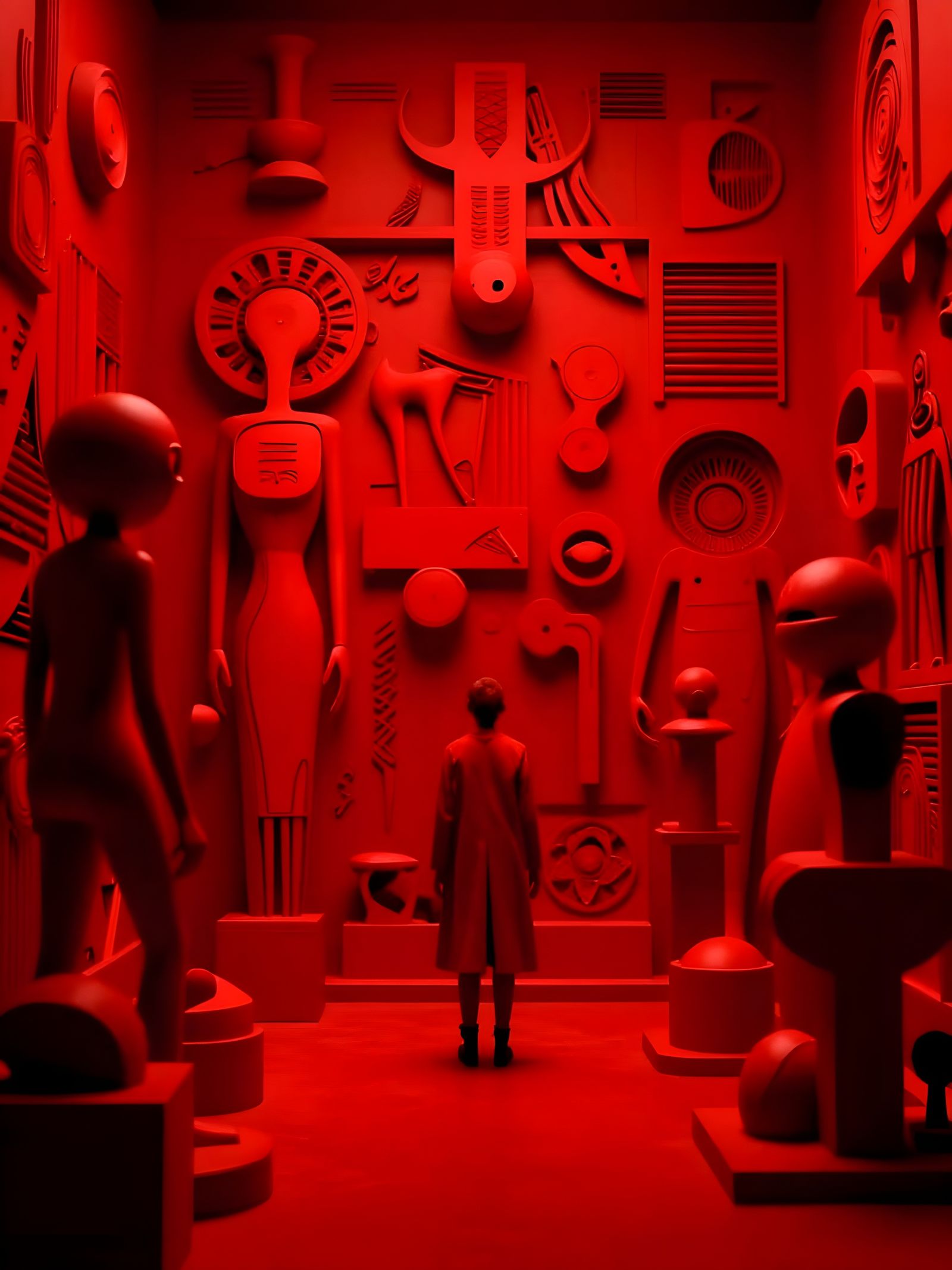 Crimson Red Monochromatic Surreal Art