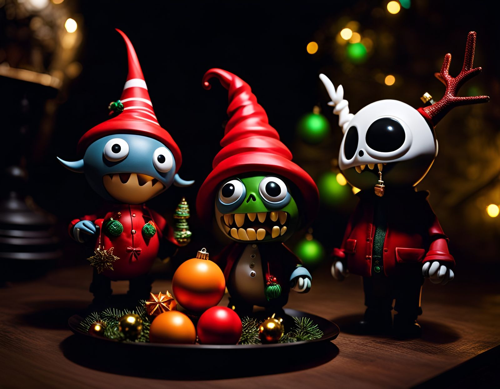 Spooky Christmas Monsters in Burton-Okazaki Style