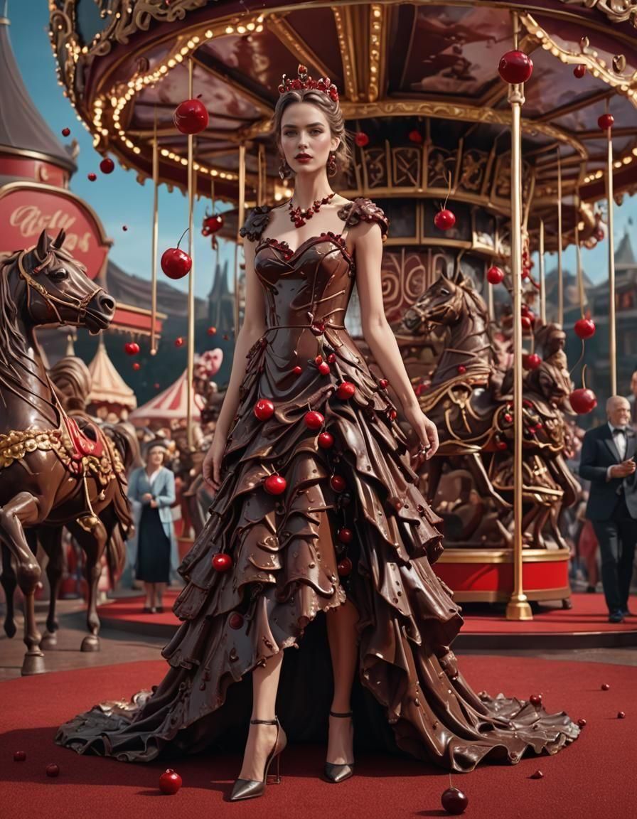 Chocolate Ice Cream Dress on Red Carpet, Digital Art