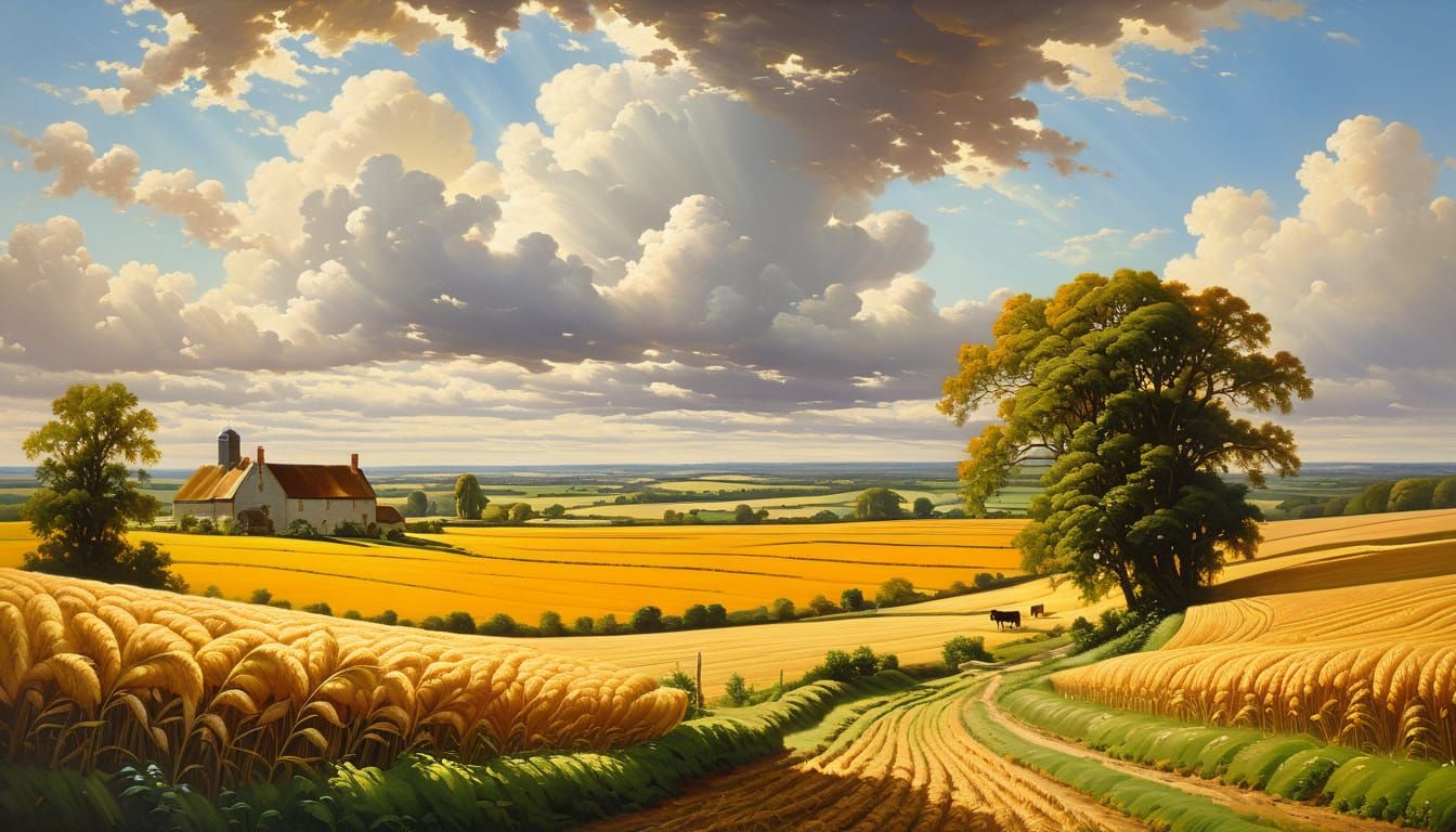 English Countryside Oil Painting: Summer Afternoon Landscape