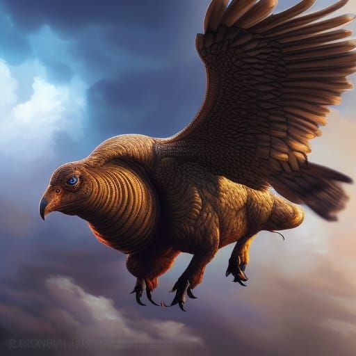 a sheep as a bird fly in the sky. hyperdetailed and hyperrea...