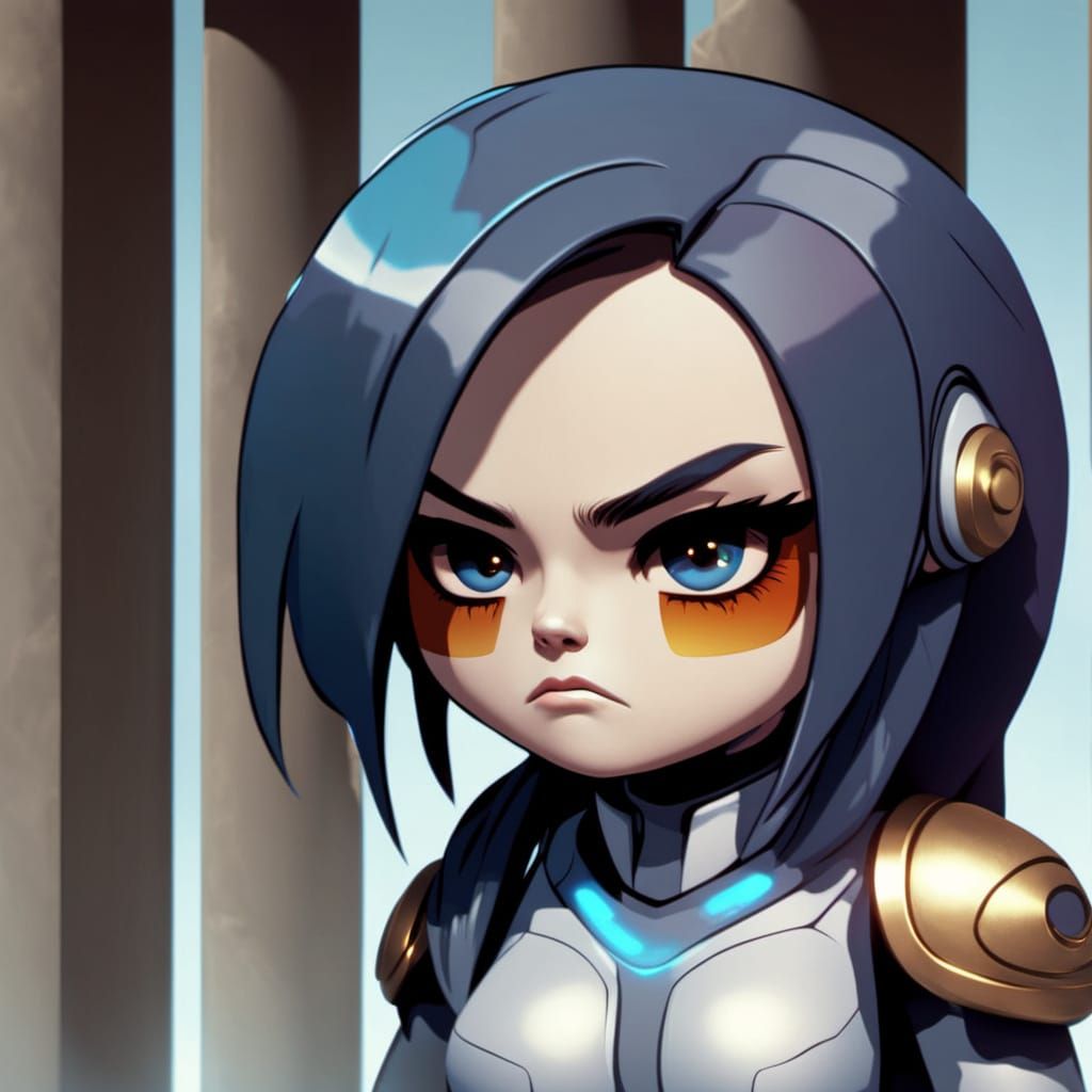 Angry Female Emoticon on Stone Columns