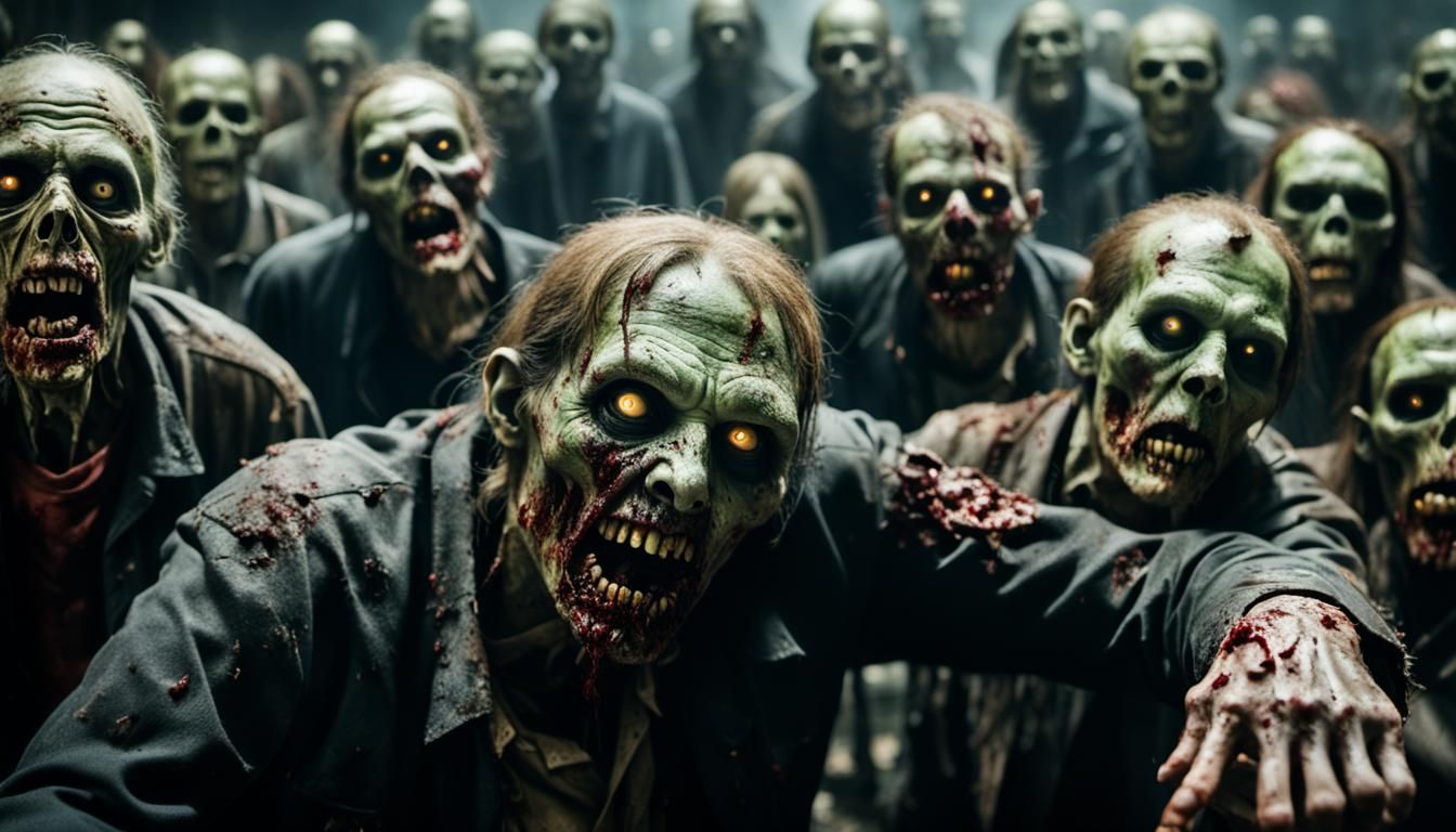 Undead Creeper Zombie Horde in Sharp Focus