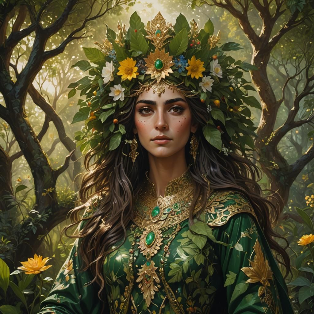Ameretat: Iranian Vegetation Goddess in Hyperrealistic Paint...