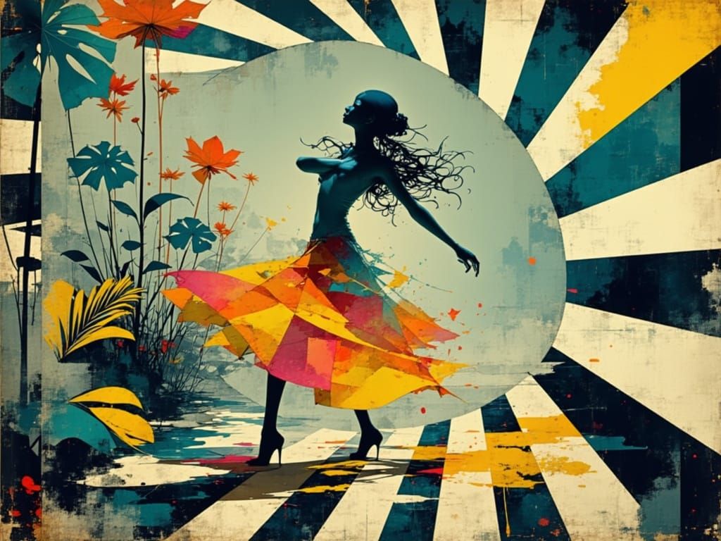 Vibrant Mambo Dance in a Swirling Abstract Universe