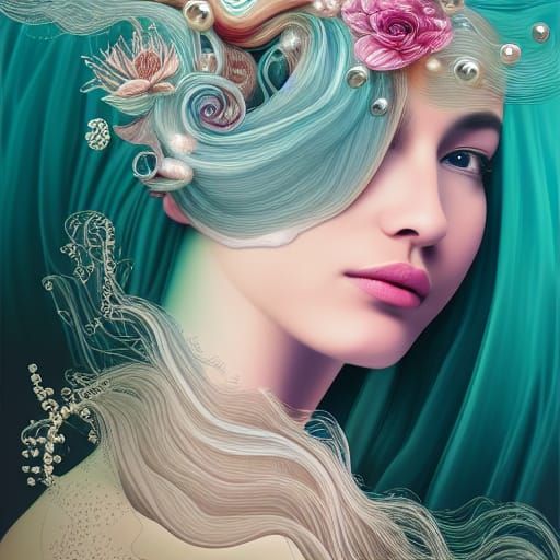 Underwater Portrait with Pearls and Flowers