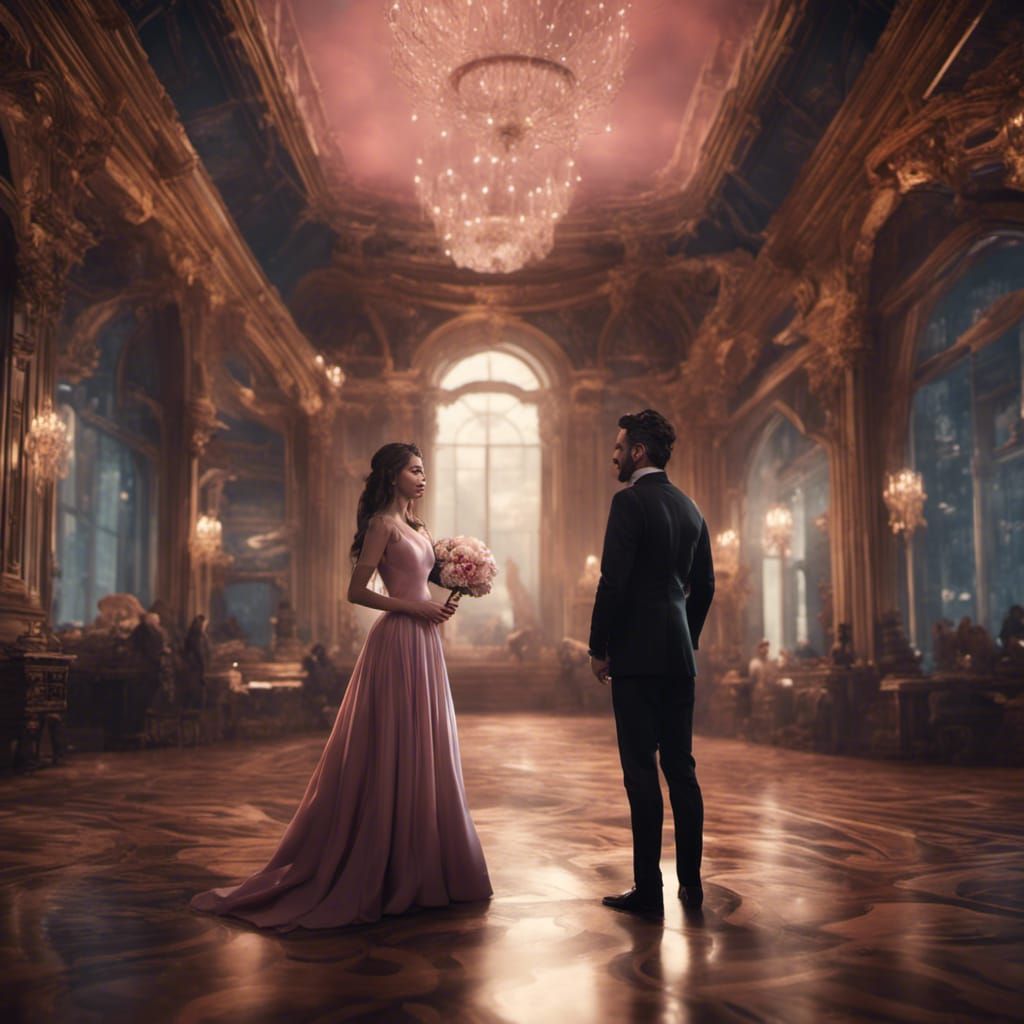 Elegant Ballroom Scene with Couple, Fantasy Concept Art