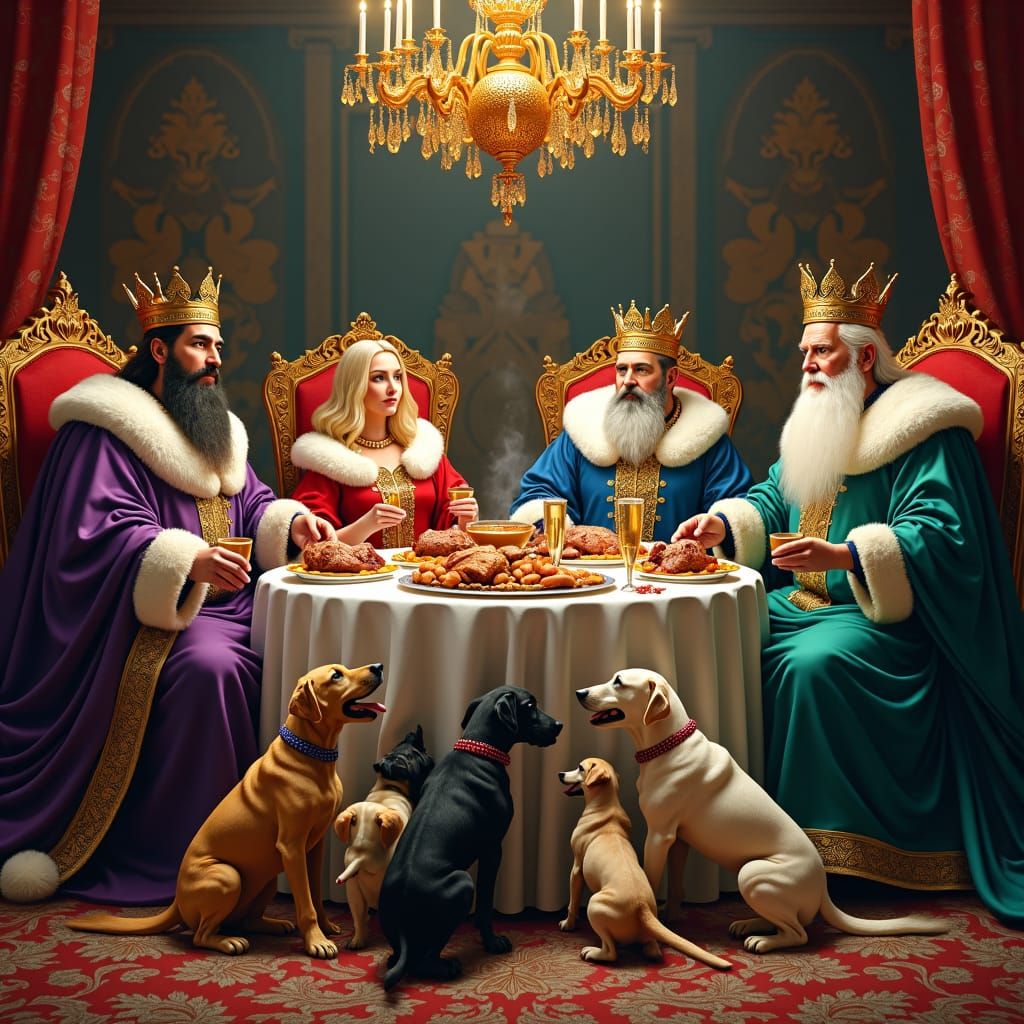 Monarchs' Feast: Baroque Banquet with Kings, Queen and Hound...