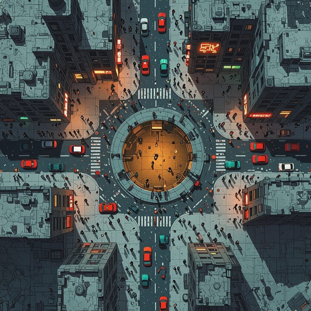 Sci-Fi City Top-Down Map in Gritty Futuristic Style