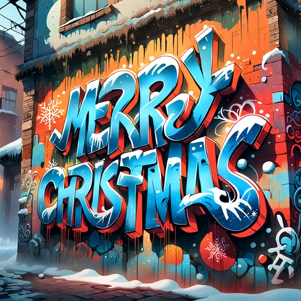 Vibrant Graffiti Art Merry Christmas in Digital Style