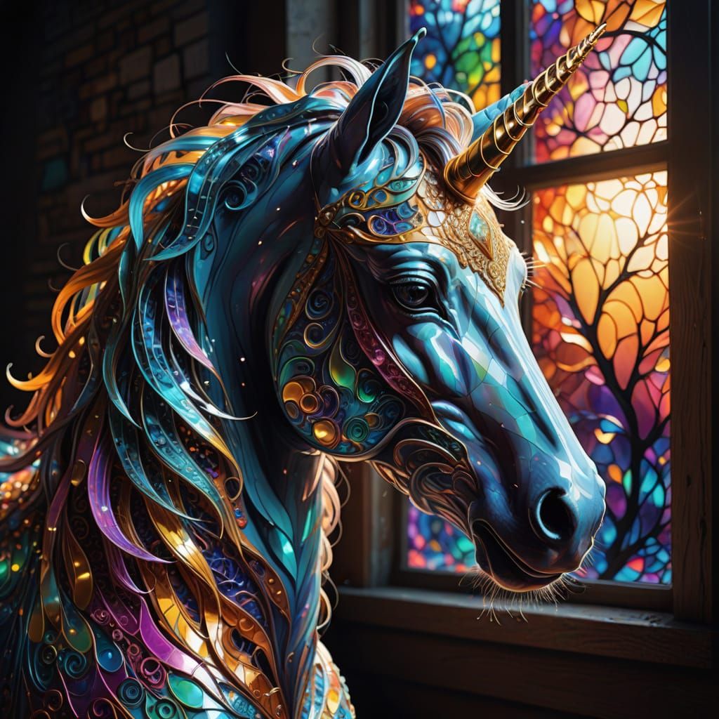 Whimsical Unicorn Amidst Fractal Patterns