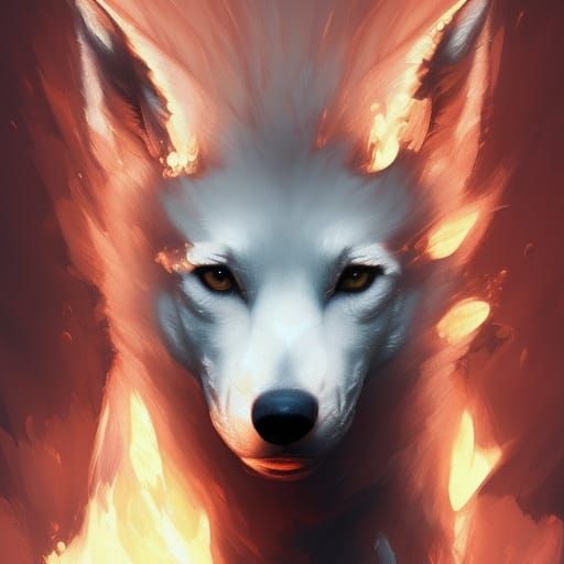 Doberman Wolf in Rose Gold Flames, Dark Fantasy