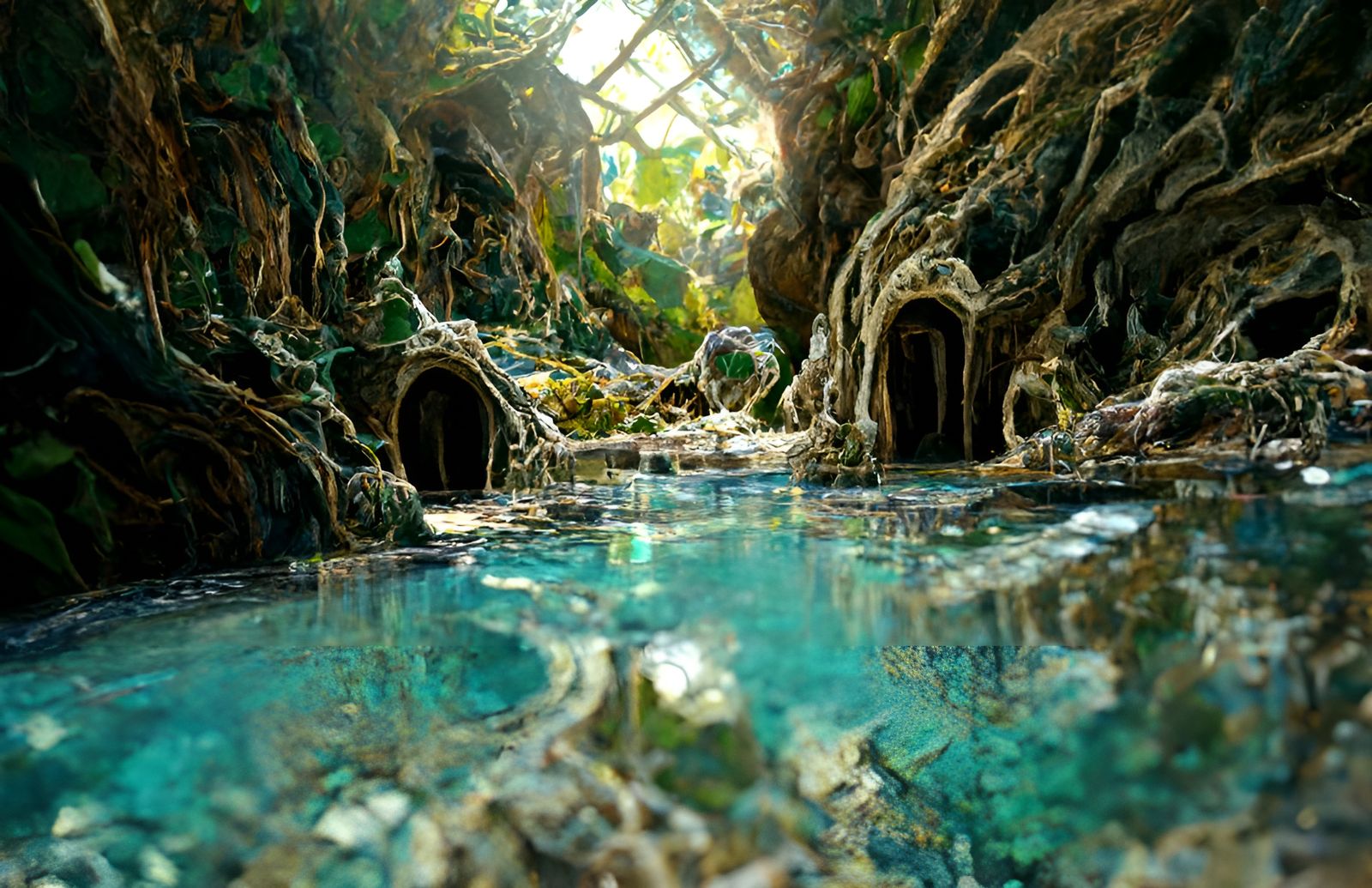 Majestic Cave Pool Rendered in Cel-Shaded Style