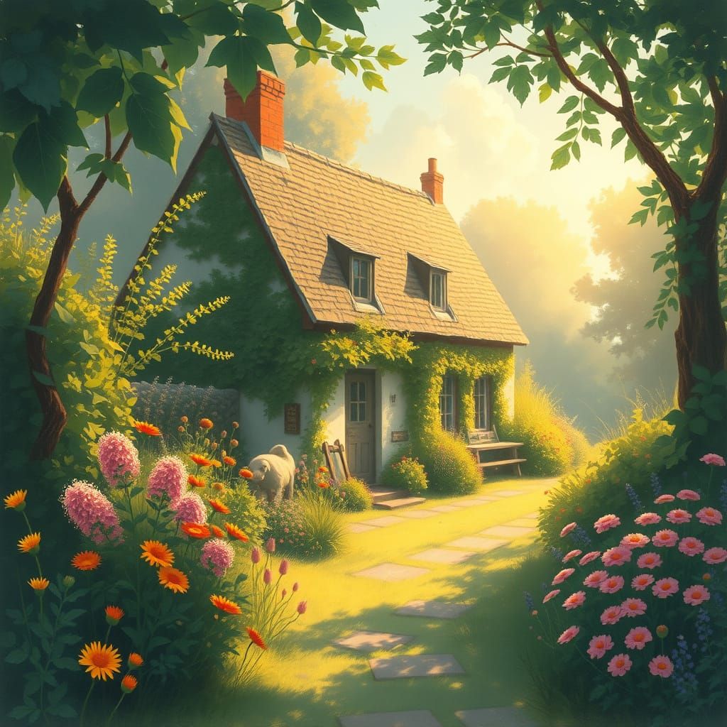 Dreamy Farmhouse in Watercolor Style