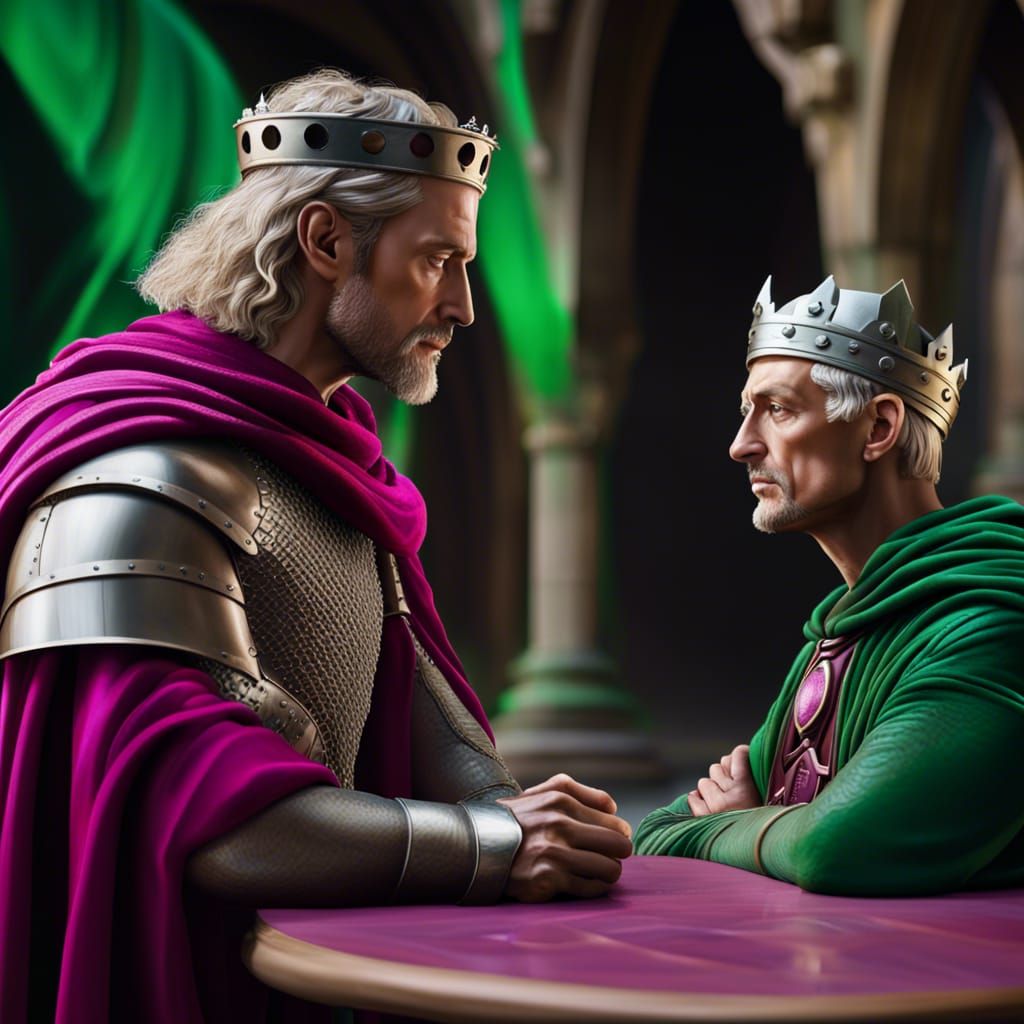 King Arthur and Merlin at Round Table in Hyperrealism