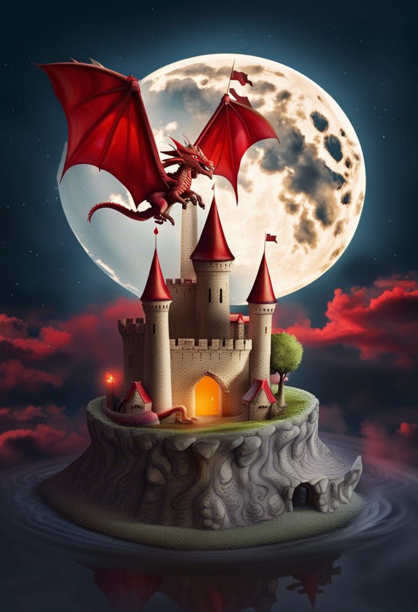 Mythical Dragon Perched Atop Brie Cheese Castle