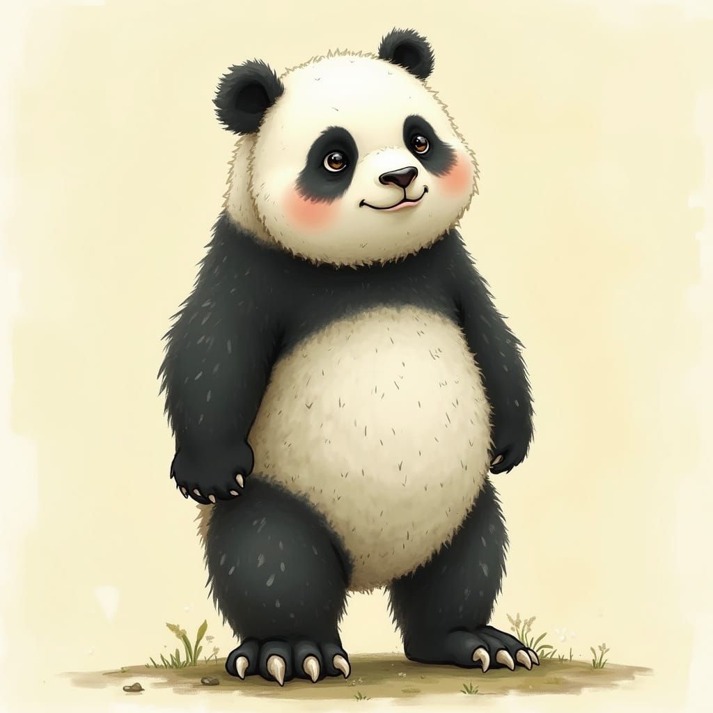 Panda Bear with Dinosaur Feet in Fantasy Forest