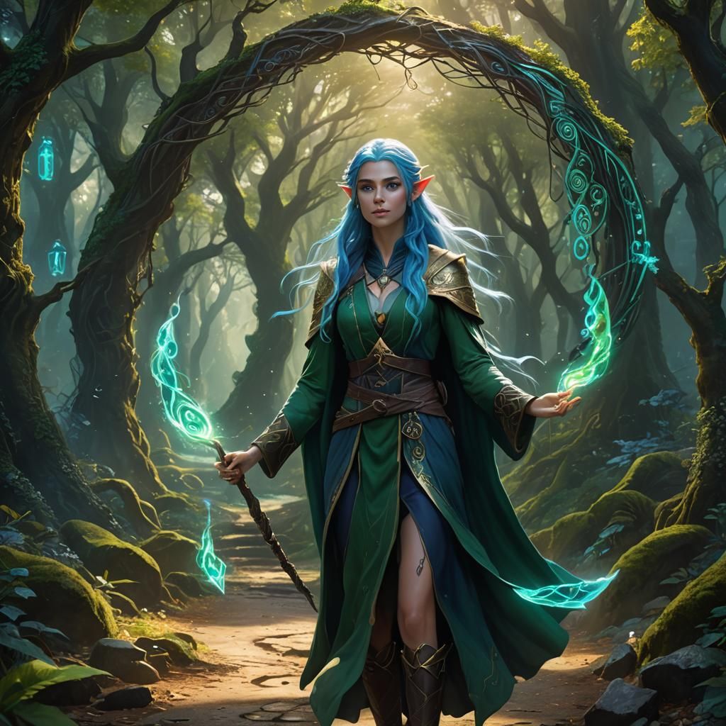 High Elf Wizard in Mystical Road: Fantasy Concept Art
