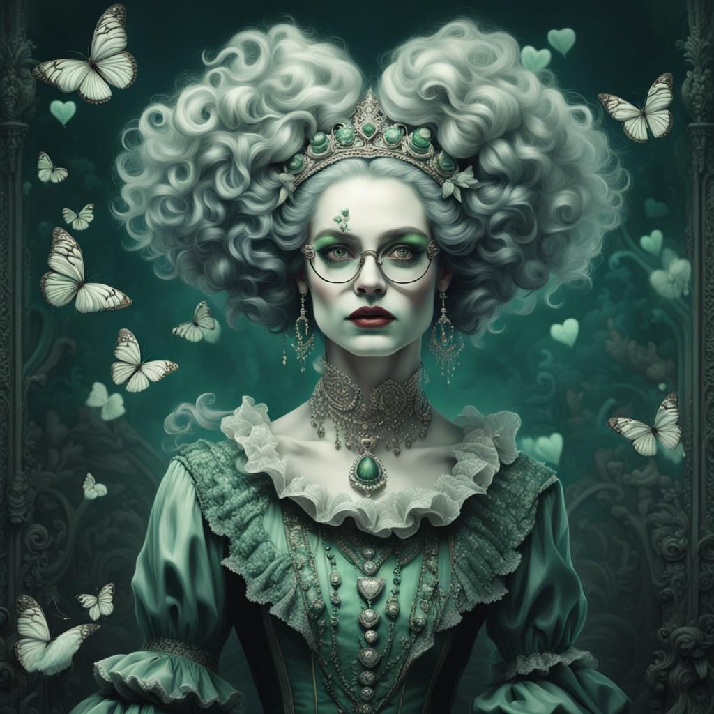 Ethereal Sorceress with Heart Glasses in Victorian Style