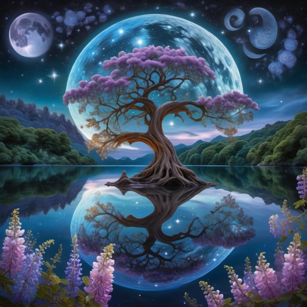 Cosmic Tree of Life Reflected in Starry Night