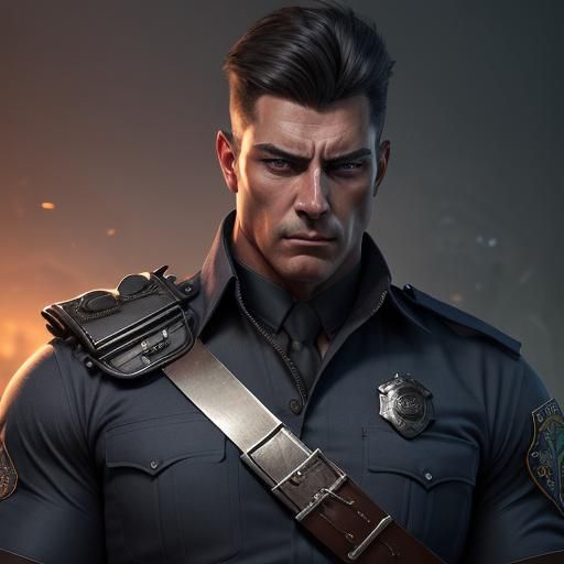 Menacing Policeman in Detailed Matte Painting