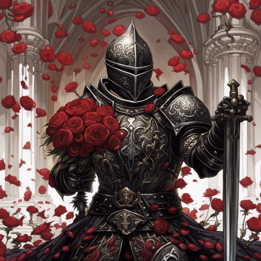 Unholy Paladin in Roses: Grimdark Fantasy Art