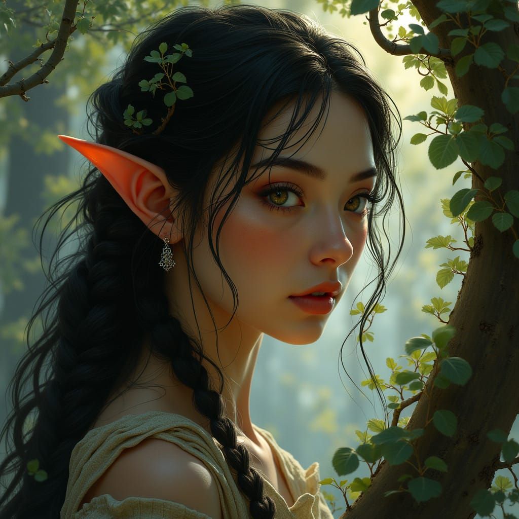 Ethereal Elven Maiden in a Tree of Life Portrait