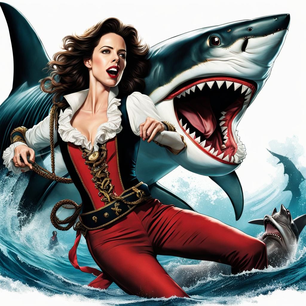 Female Captain Hook and Shark Encounter