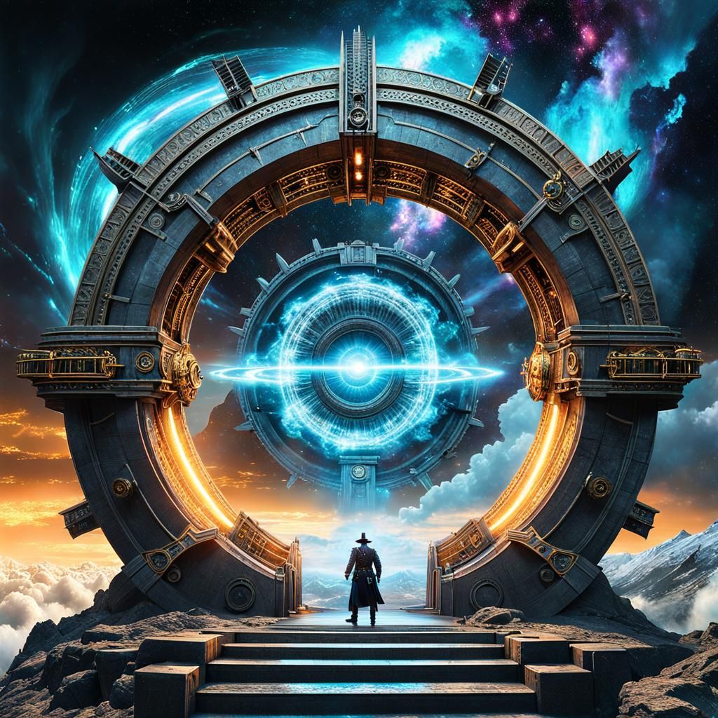 Steampunk Stargate Portal in Cosmic Nebula