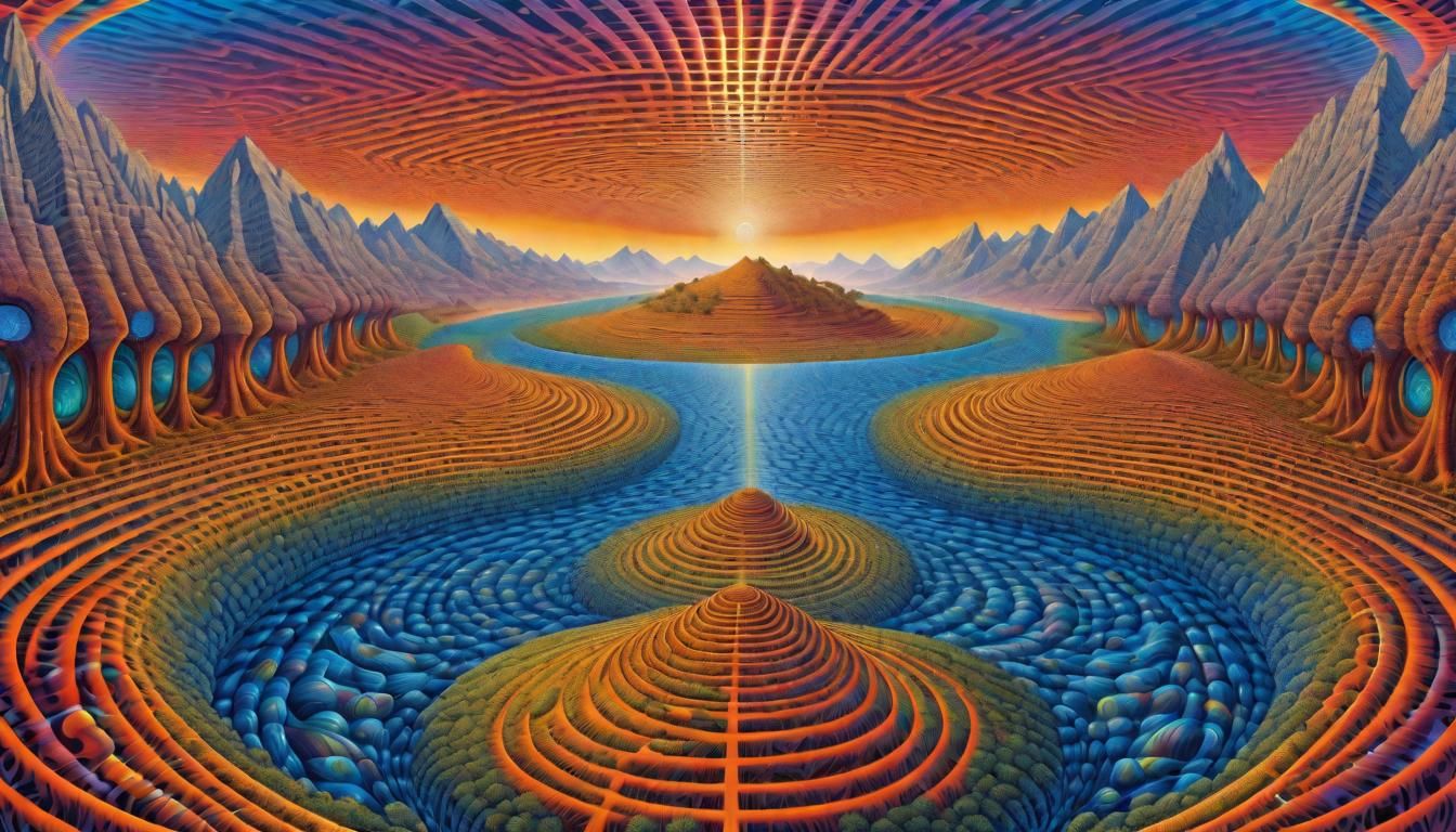 Psychedelic Surreal Landscape with Optical Illusions