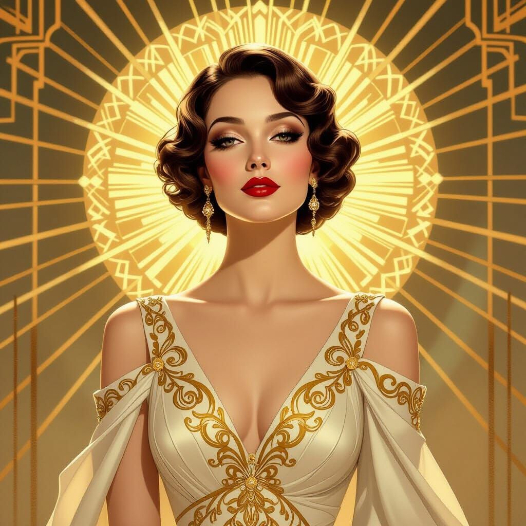 Art Deco Portrait: Woman in Ivory Gown
