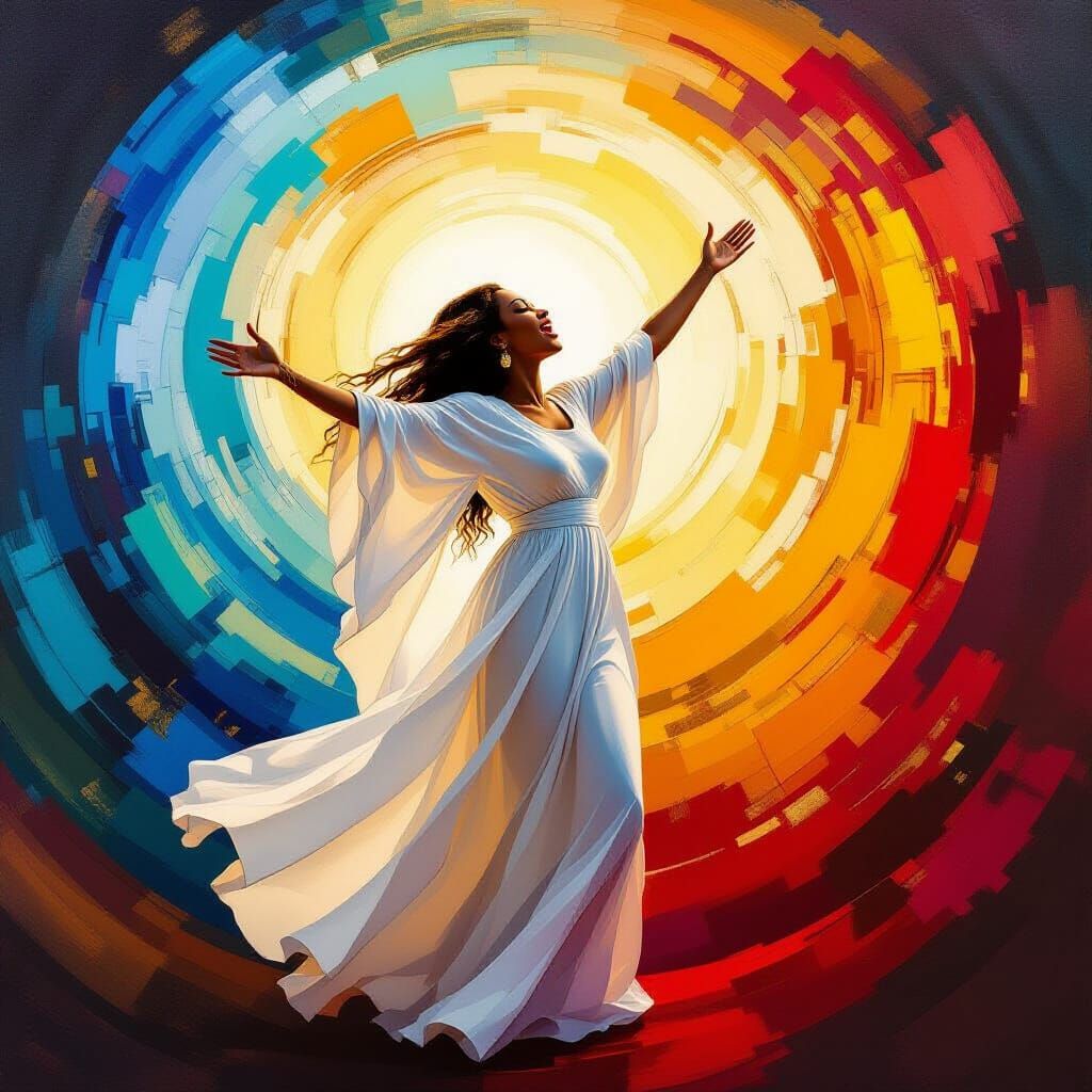 Radiant Gospel Singer in Abstract Expressionist Style