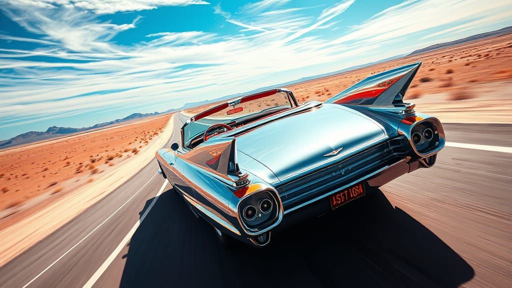Retro-Futuristic Cadillac Convertible Speeds Down Desert Hig...