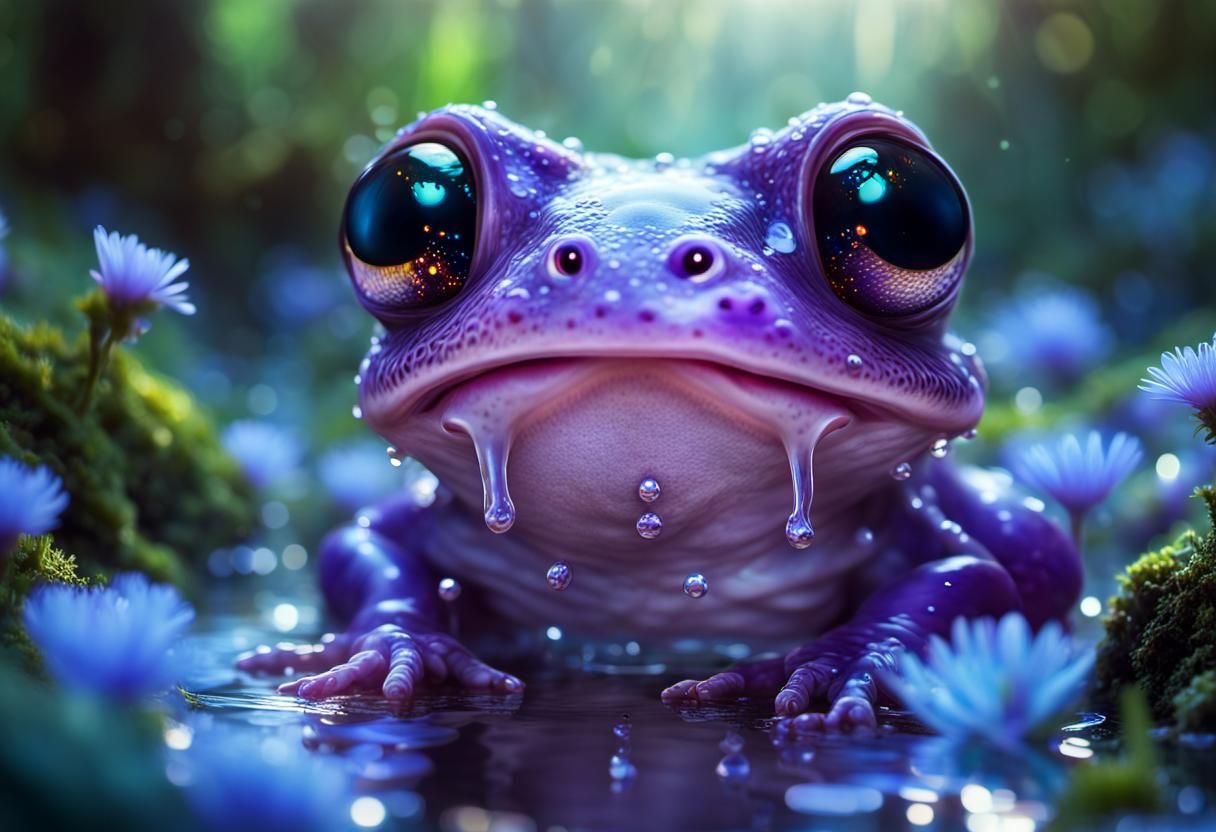 Sad Alien Amphibian with Cold, Hyperrealistic Image