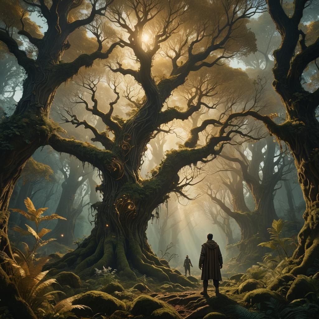 Hero in Mystical Forest, Fantasy Matte Painting