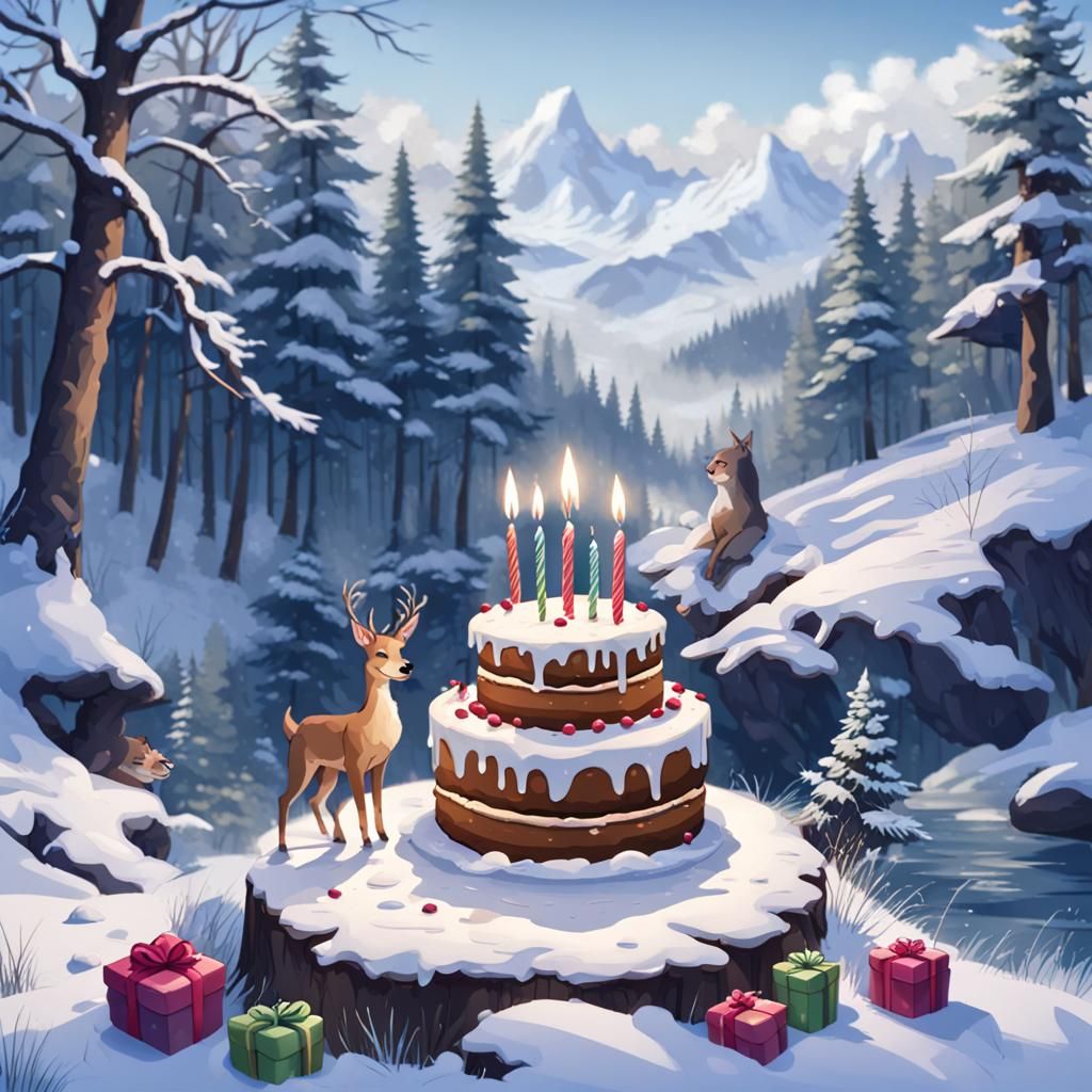 Winter Forest Scene with Birthday Message