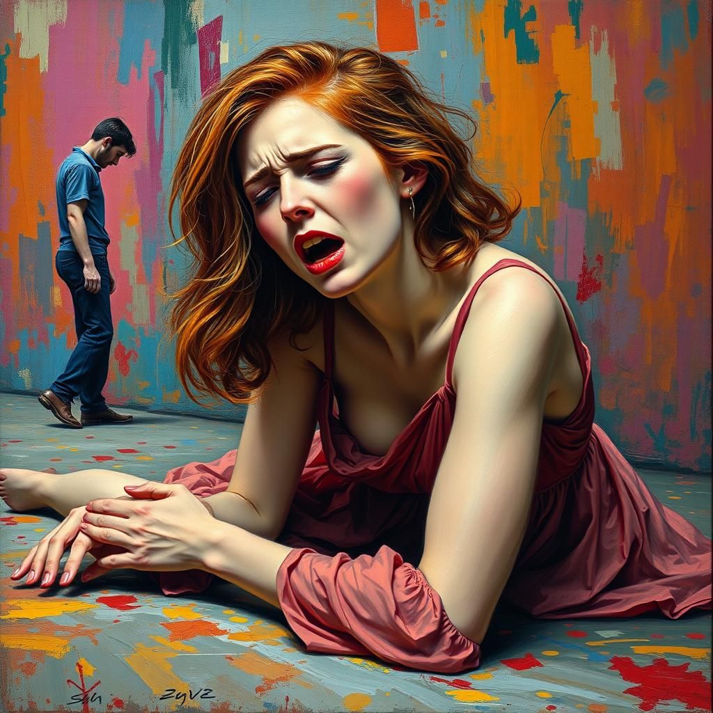 Emotional Woman in Distress, Post-Impressionist Painting