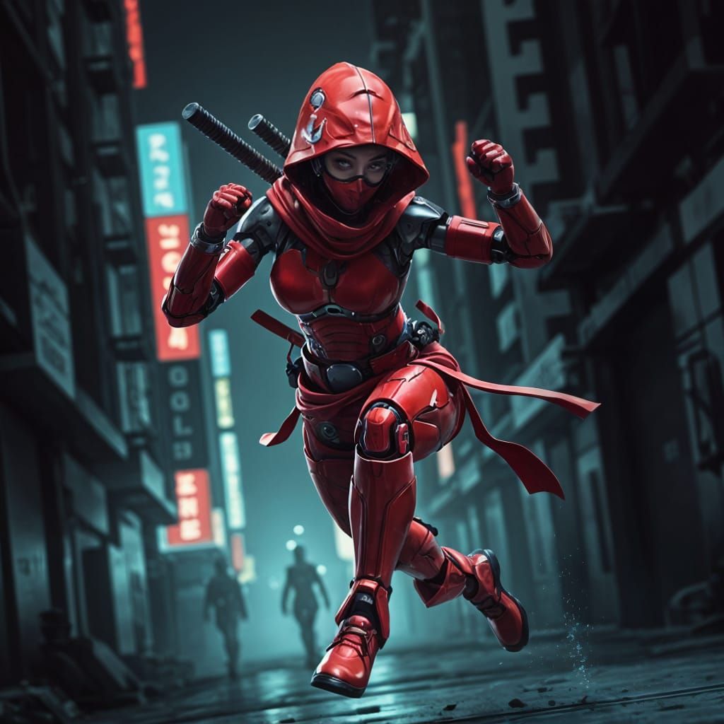 Robotic Female Ninja Warrior in Action